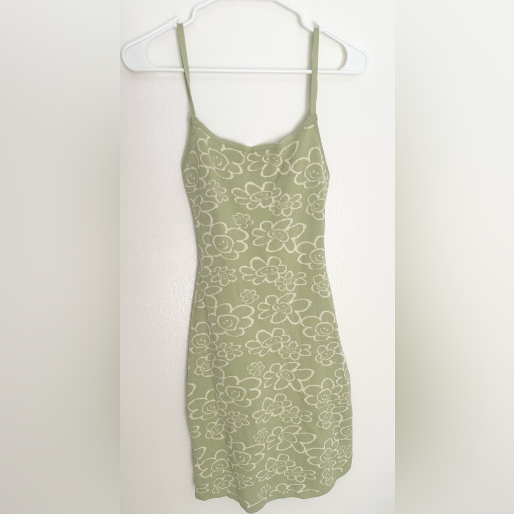 Forever 21 Happy Face Floral Print Knit Sweater Bodycon Dress Size Small